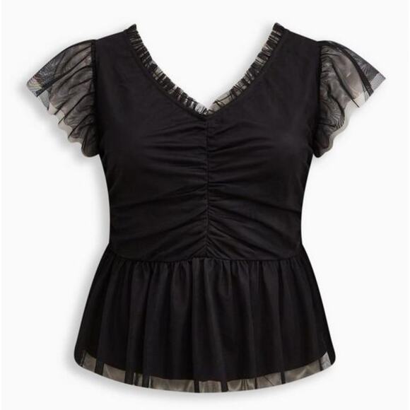 Torrid Black Mesh Ruffle Top 3X NWT 18859307 - Picture 16 of 16